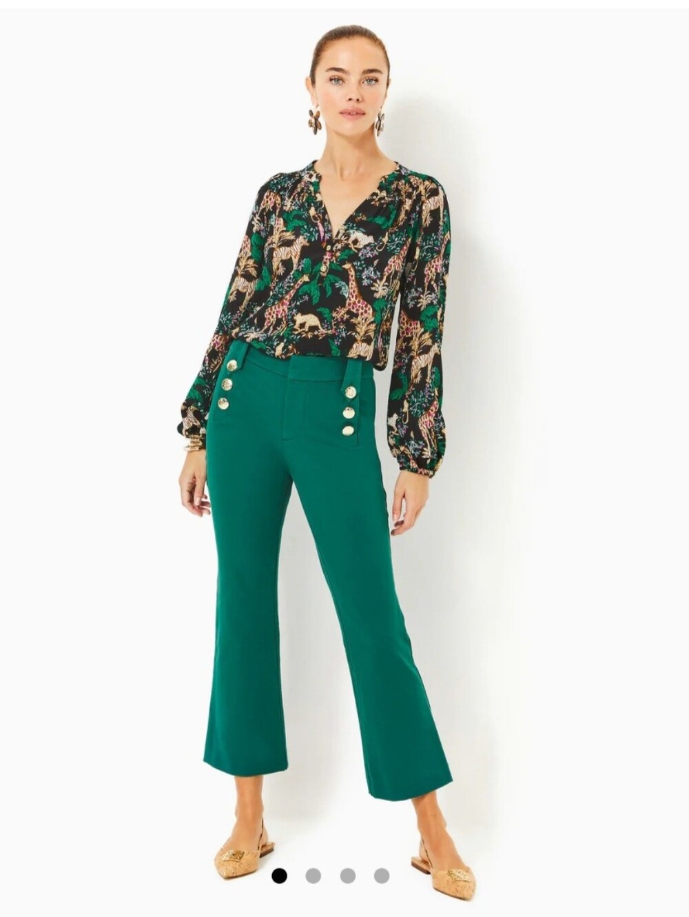 WHBM Pixie Sailor Pants in Deep Green with Gold Buttons Size 10